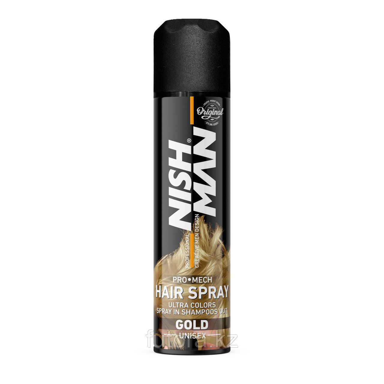 Лак цветной для укладки волос "NISHMAN Pro Mech Hair Spray - Gold", золотой.