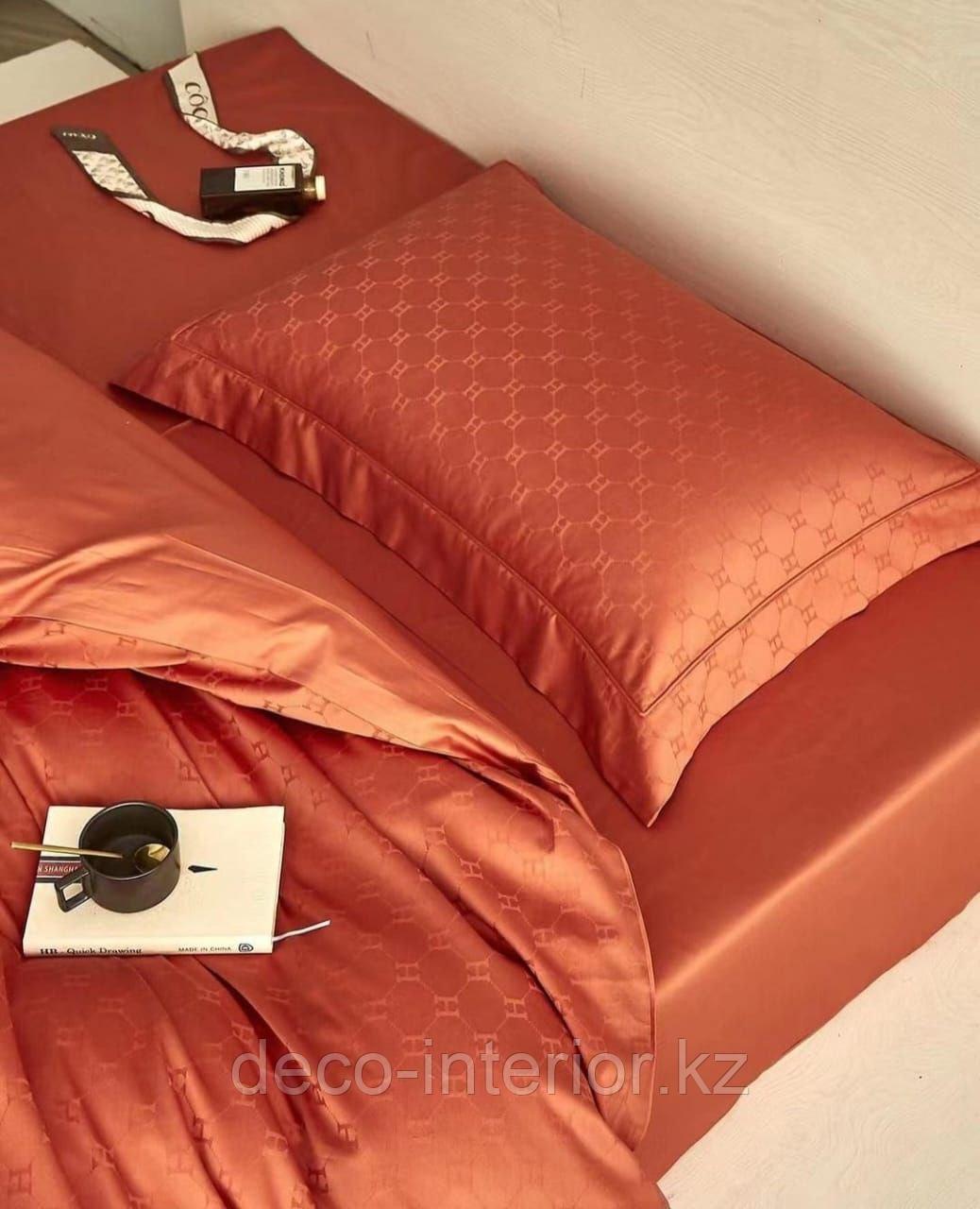 Комплект постельного белья двуспальный однотонное жаккард LUX с геометрическим принтом - фото 7 - id-p110478406