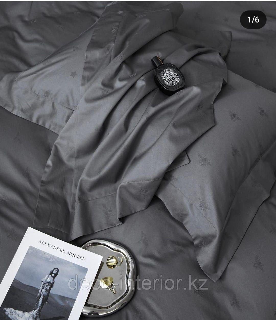 Комплект постельного белья двуспальный однотонное жаккард LUX с геометрическим принтом - фото 8 - id-p110478406