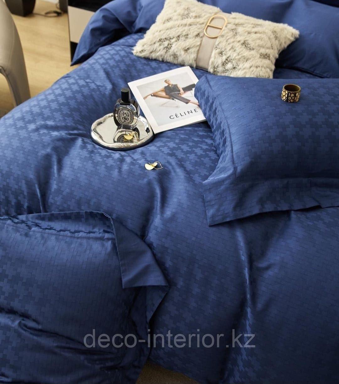Комплект постельного белья двуспальный однотонное жаккард LUX с морским принтом - фото 5 - id-p110478412