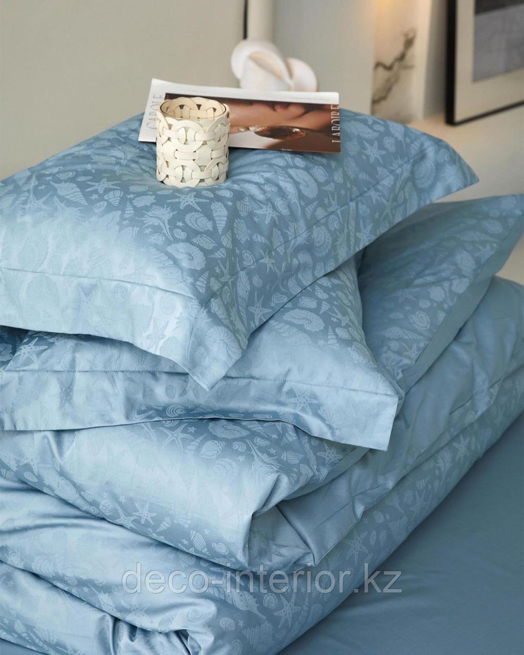 Комплект постельного белья двуспальный однотонное жаккард LUX с морским принтом - фото 1 - id-p110478412