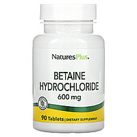 NaturesPlus, Бетаин гидрохлорид (Betaine Hydrochloride), 600 мг, 90 таб.