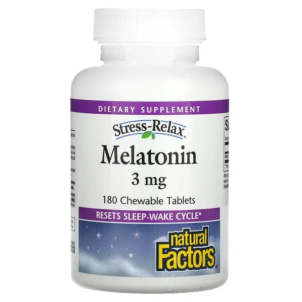Natural Factors, Мелатонин, 3 мг, 180 жевательных таблеток - фото 1 - id-p110490183