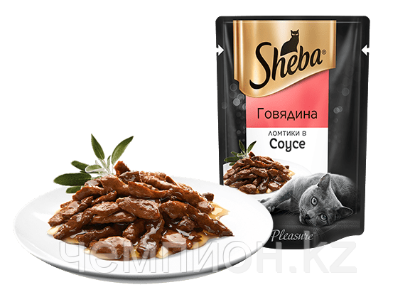 SHEBA, Шеба ломтики в соусе, говядина, консервы для кошек, уп.28*75гр.