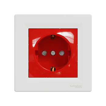 Розетка с заземлением со шторками SE EPH2900521 Asfora 16А в сборе винт. клеммы белый+красный, фото 2