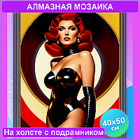 Алмазная мозаика "Рыжая девушка в черном" (Pin-up) (40х50 c подрамником)