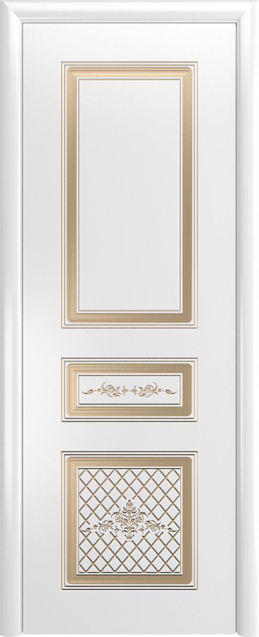 Двери межкомнатные Венеция остекленные (ЧПУ) эмаль, патина, золото/серебро
