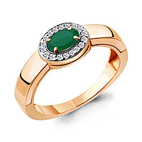 Серебряное кольцо Агат зеленый Фианит Aquamarine 6911709А.6 позолота