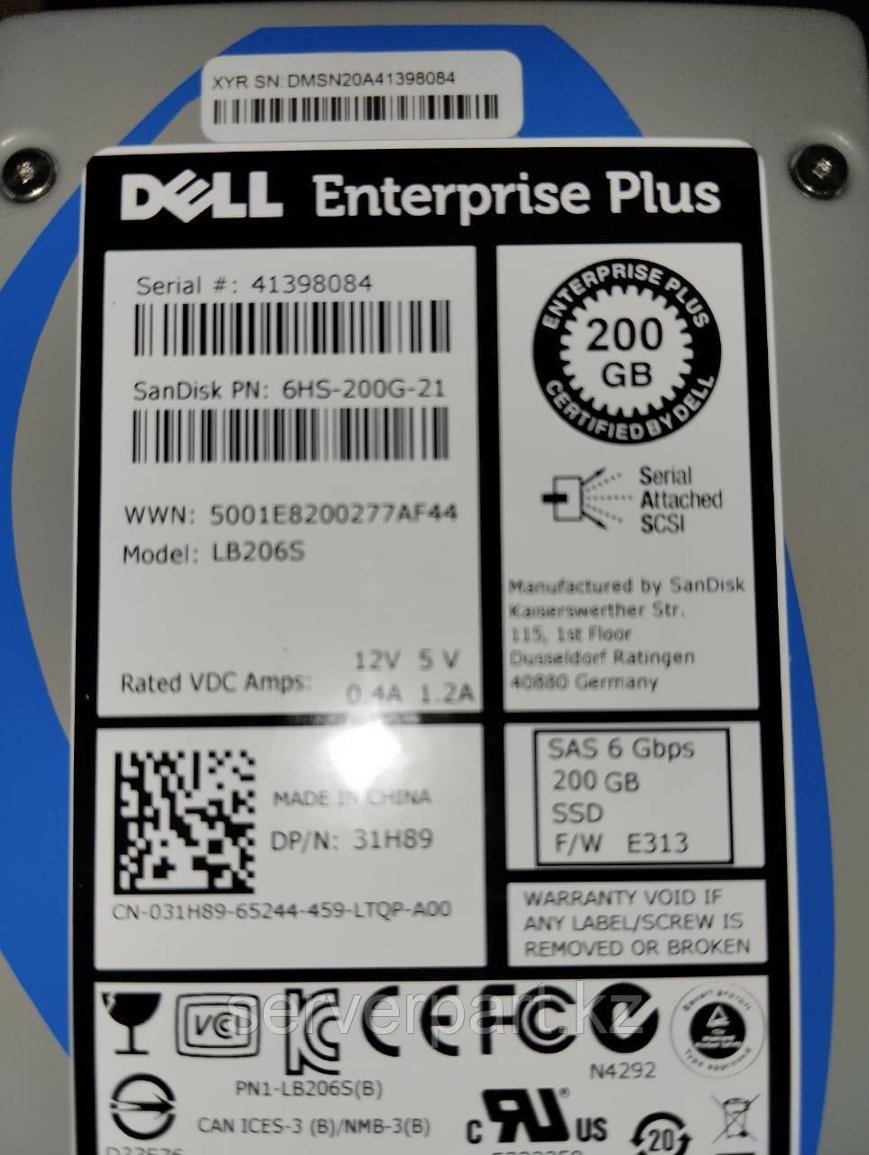 Твердотельный накопитель SSD Dell Compelent, 200GB, SAS, 2.5in,  Write-Intensive, SLC, 6Gb/s, LB206S, ref