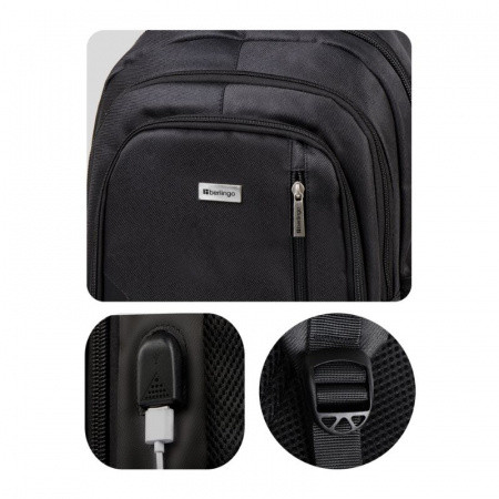 Рюкзак Berlingo City "Comfort black" 42х29х17см, 3 отделения, 3 кармана, отделение для ноутбука, USB - фото 5 - id-p110520975