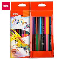 Карандаши цветные Deli "ColoRun", двухсторонние, 12 штук, 24 цвета, картонн