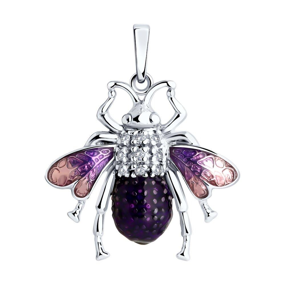 Подвеска из серебра с фианитами и эмалью SOKOLOV 94033194  вставка, фото 1