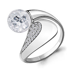 Серебряное кольцо  Фианит Aquamarine 64441А.5 покрыто  родием коллекц. French ball