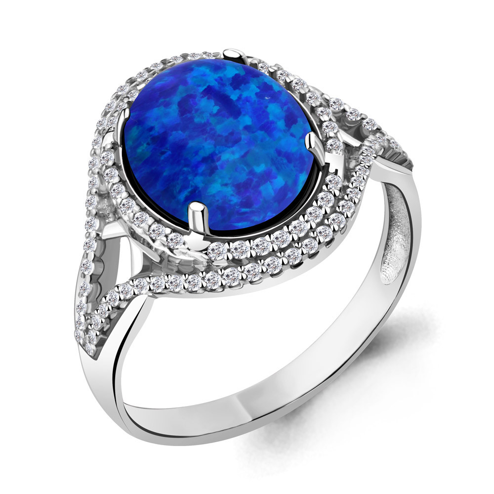 Серебряное кольцо Опал сапфировый Фианит Aquamarine 6549095А.5 покрыто родием