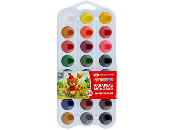 Акварель медовая ЗХК "Цветик", 24 цвета, прозрачный пластик
