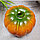 Искусственная тыква декоративная муляж средняя темно оранжевая с зеленым хвостиком 15х11 см, фото 3