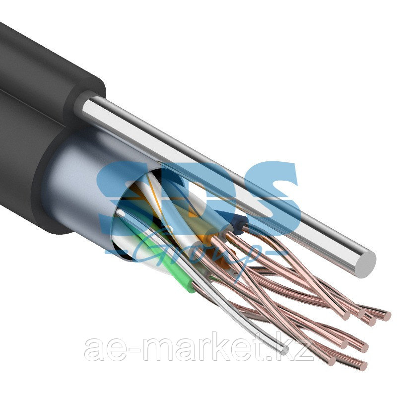 Кабель витая пара F/UTP, CAT 5e, PE, 4PR, 24AWG, OUTDOOR, SOLID, черный, с тросом, 305м, PROconnect