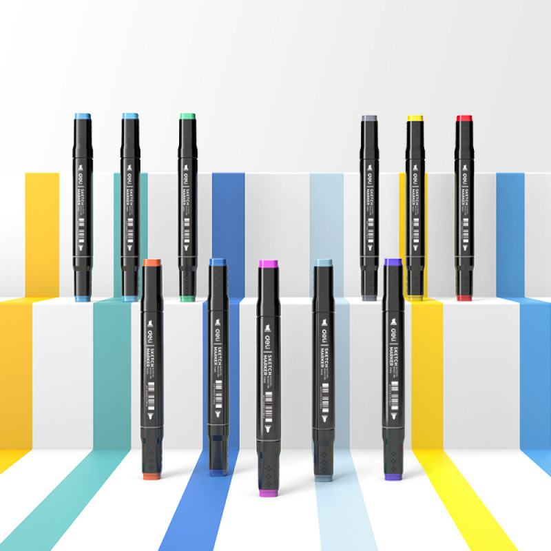 Набор маркеров для скетчинга DELI, двухсторонний 1/7 мм, 60 цветов - фото 2 - id-p110542496