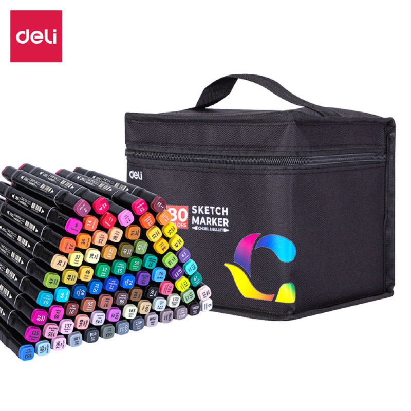 Набор маркеров для скетчинга DELI, двухсторонний 1/7 мм, 80 цветов - фото 1 - id-p110542590