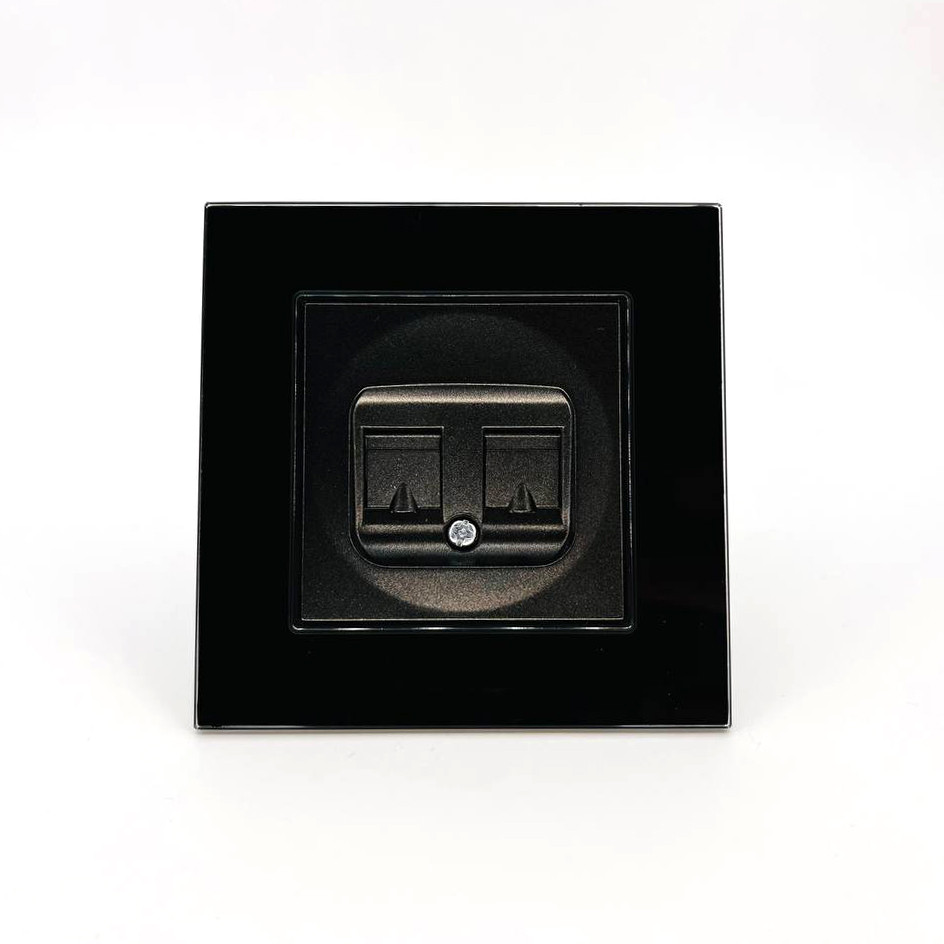 Розетка ZION 1-ая компьютерная 2-ая KAT.5E, RJ-45 (интернет) черная (с рамкой) - фото 1 - id-p110543884