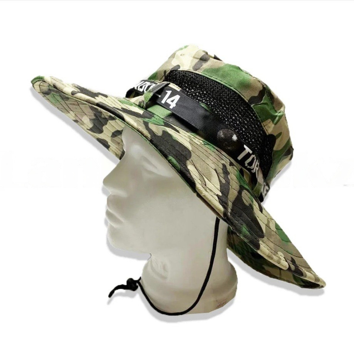Шляпа для рыбалки охоты и походов трансформирующаяся с ветрозащитной веревкой Tornado F14 камуфляж зеленая - фото 1 - id-p100593372