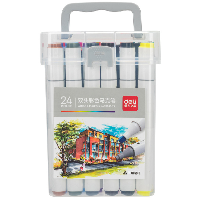 Набор маркеров для скетчинга DELI, двухсторонний 2/7 мм, 24 цвета - фото 1 - id-p110544772