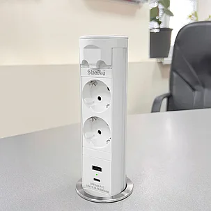 Shelbi Выдвижной-автоматический настольный розеточный блок на 2 розетки 200B, 1 USB, 1 Type-C, белый, фото 1
