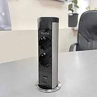 Shelbi жылжымалы-200B, 1 USB, 1 Type-C, күмістен жасалған 2 розеткаға арналған автоматты үстел үсті розеткасы