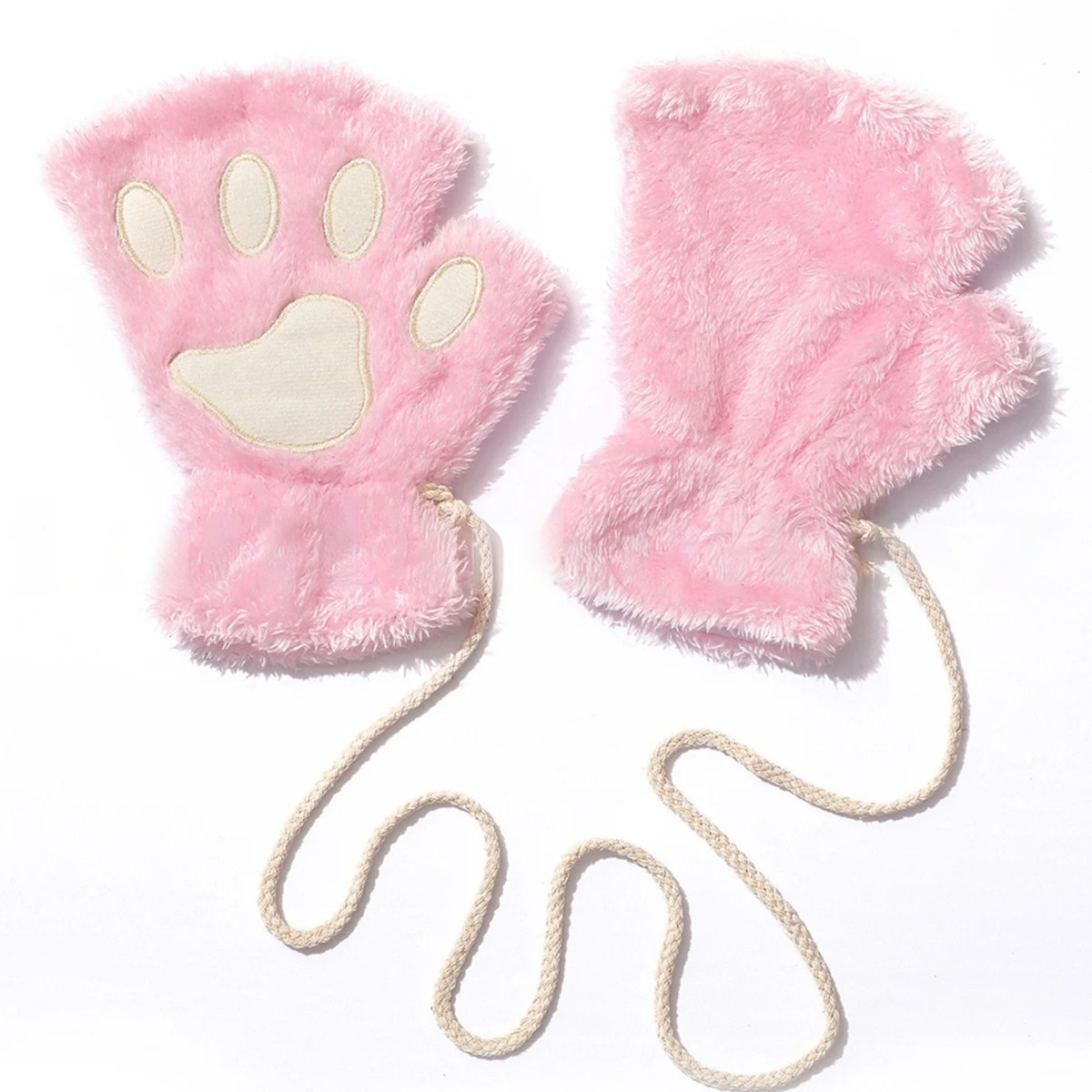 Перчатки митенки кошачьи лапки розовые