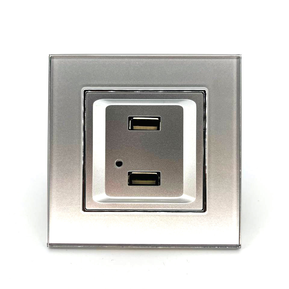Розетка ZION USB 2-ая 2100 мА (для подзарядки) серая