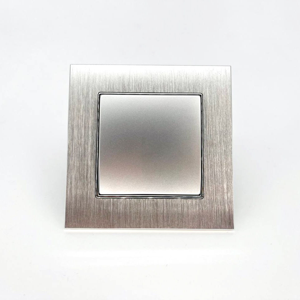 Выключатель ZION 1-клавишный серый (с рамкой алюминий) - фото 1 - id-p110545372