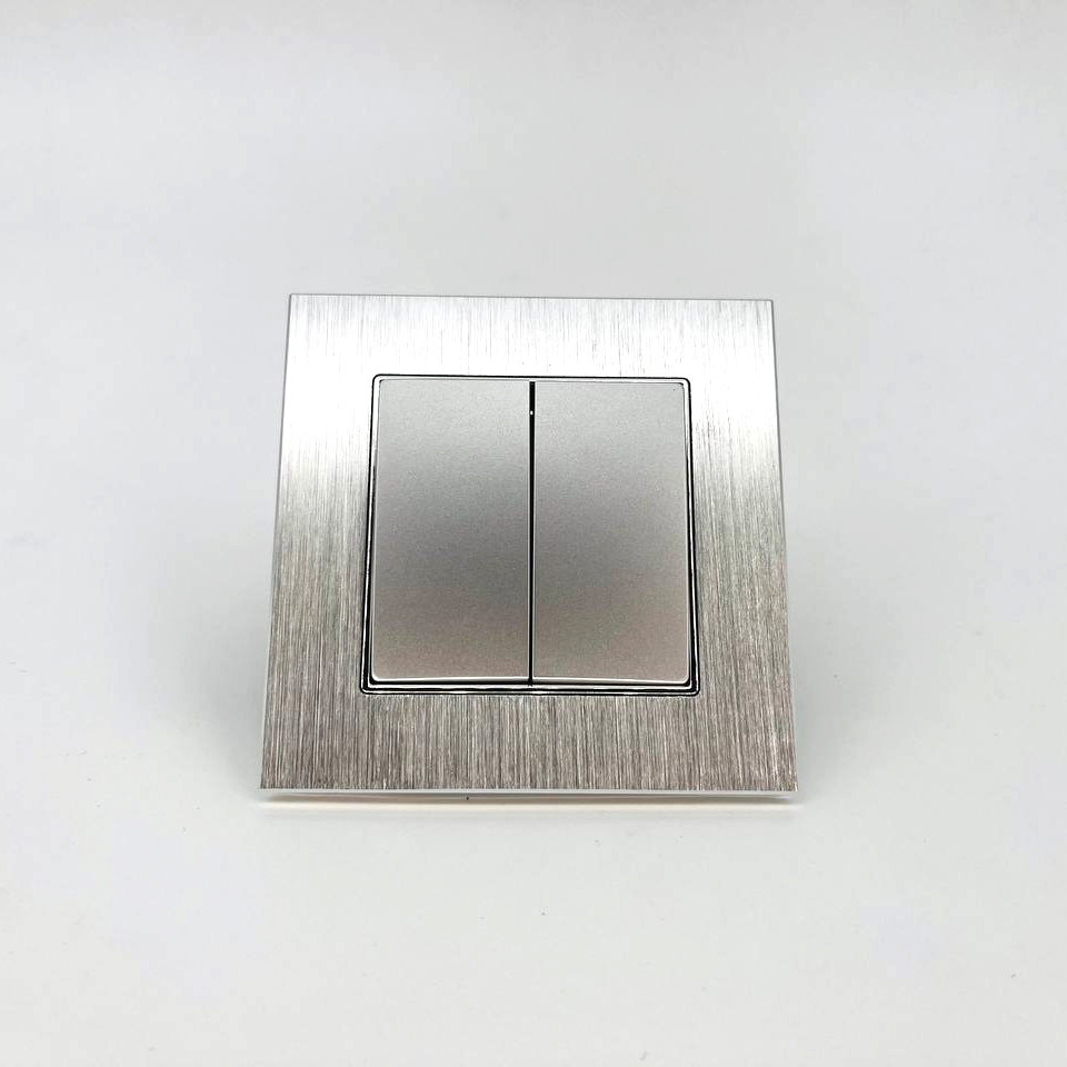 Выключатель ZION 2-клавишный серый (с рамкой алюминий) - фото 1 - id-p110545408