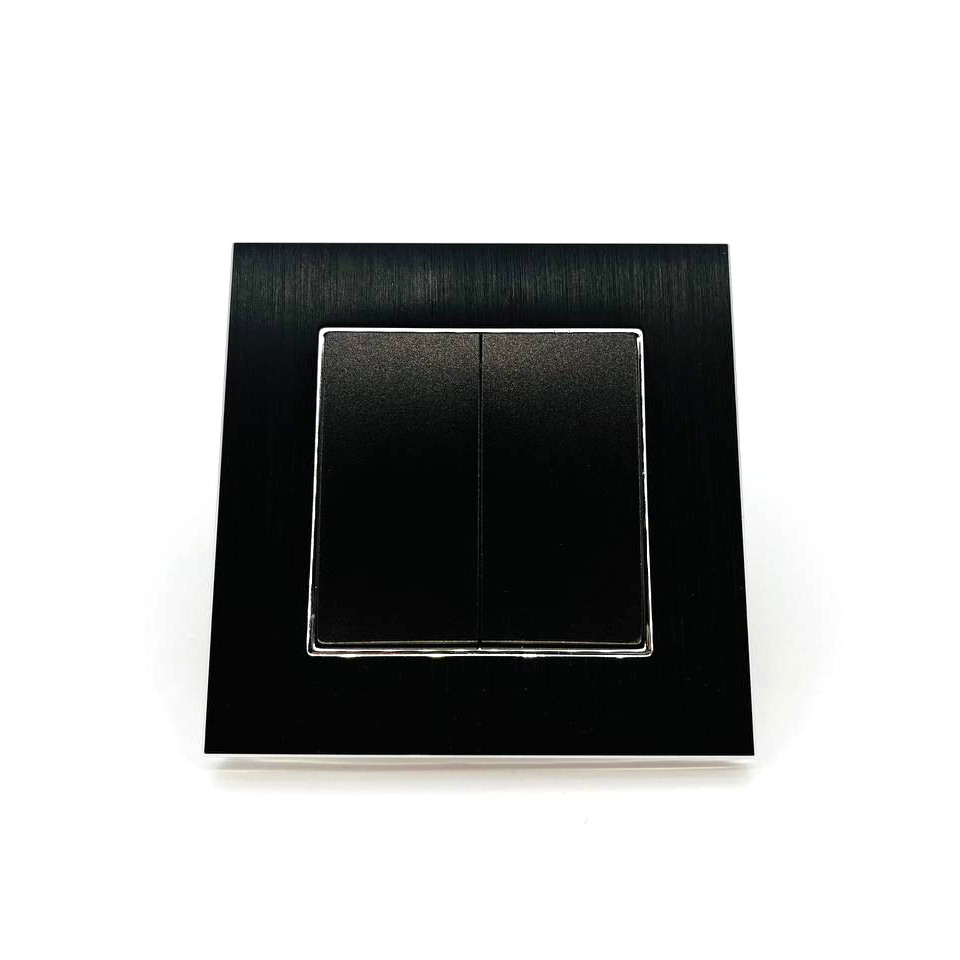 Выключатель ZION 2-клавишный черный (с рамкой алюминий) - фото 1 - id-p110545575