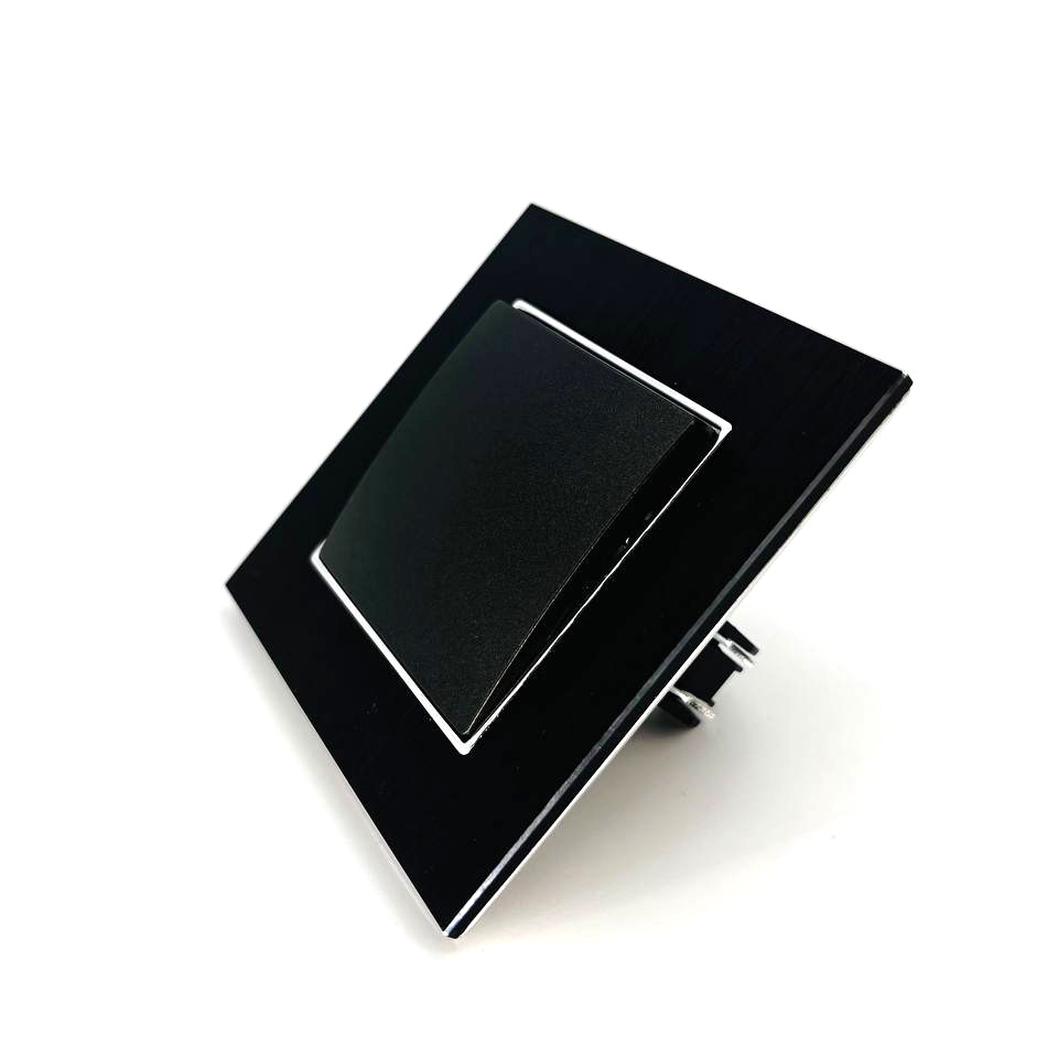 Выключатель перекрестный перекидной ZION 1-клавишный (черный с алюминиевой рамкой) - фото 2 - id-p110545620