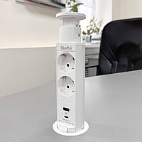 Shelbi Выдвижной настольный розеточный блок на 2 розетки 200B, 1 USB, 1 Type-C, белый