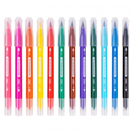 Фломастеры Deli "Color Emotion", 12 цветов, двусторонние, пластиковая упаковка - фото 2 - id-p110557042