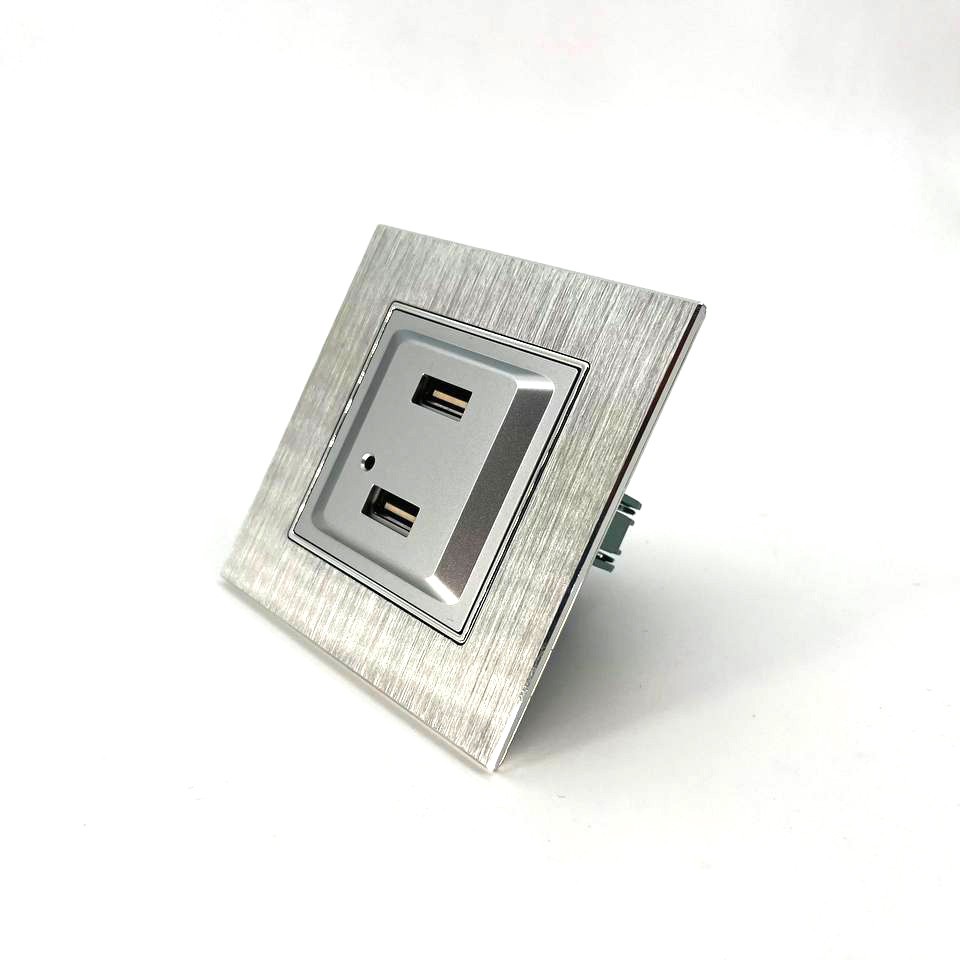 Розетка ZION USB 2-ая 2100 мА (для подзарядки) серая (с рамкой алюминий) - фото 2 - id-p110557246