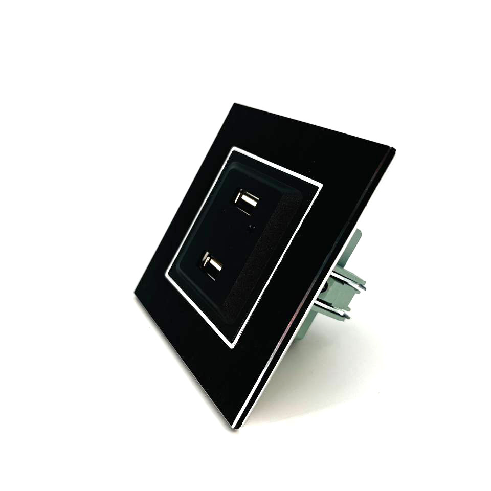 Розетка ZION USB 2-ая 2100 мА (для подзарядки) черная (с рамкой алюминий) - фото 2 - id-p110557266