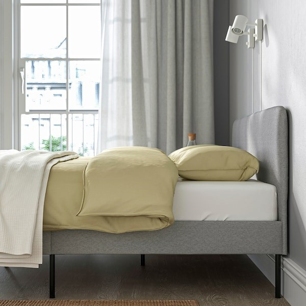 Каркас кровати с обивкой СТОУН (СЛАТТУМ), светло-серый, 160x200 см - фото 2 - id-p110557550