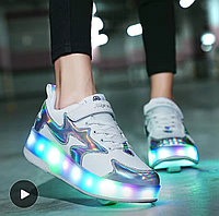 Роликовые кроссовки со светящейся подошвой , 10 режимов свечения ,зарядка USB
