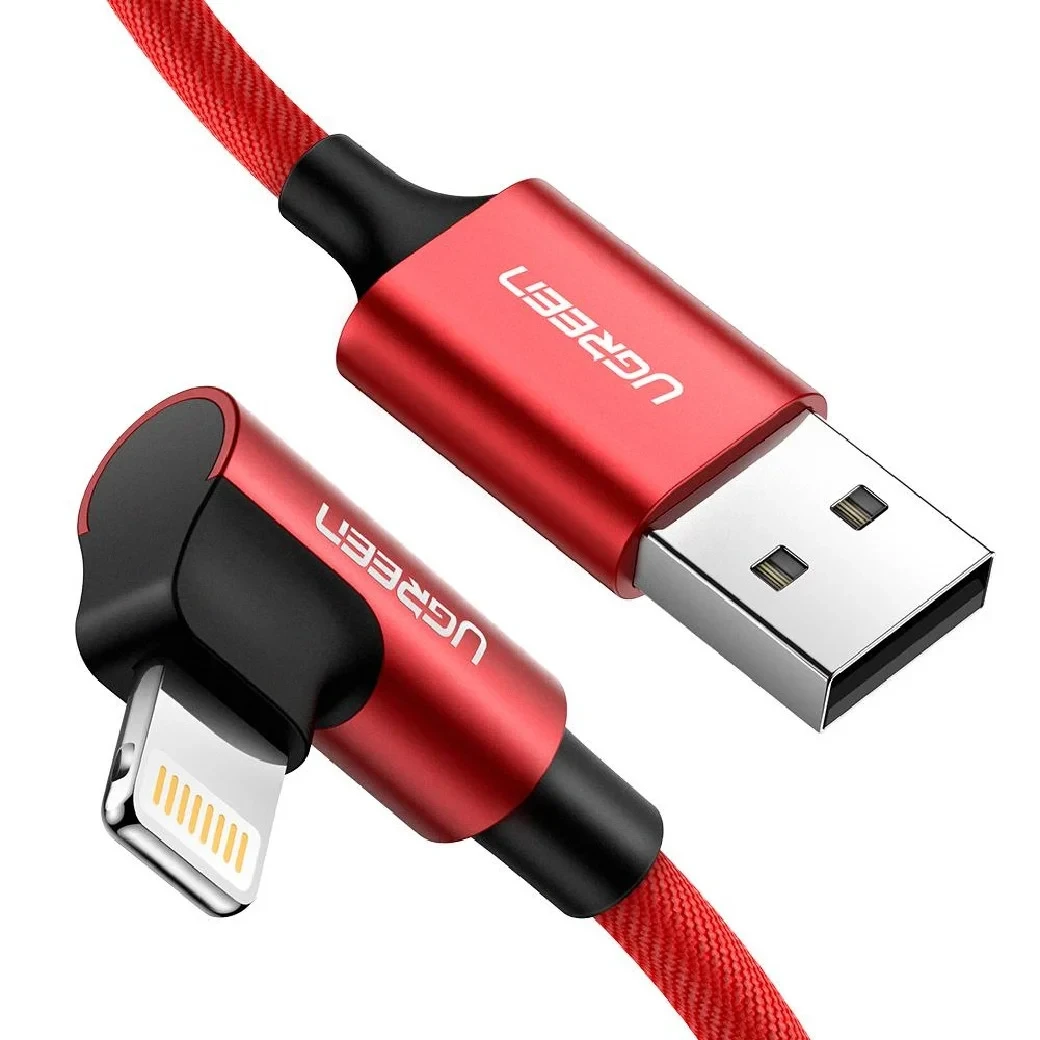 UGREEN 60555 Кабель US299 Angled Lightning To USB 2.0 A Male Cable(90°  Angle)/Red 1M