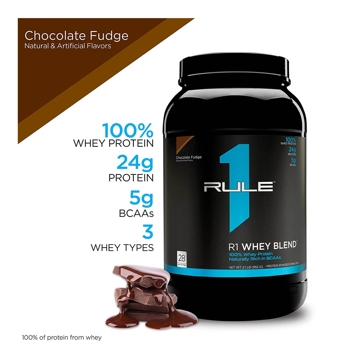 Протеин R1 PROTEIN Natural, 28 порций, Rule1 Chocolate Fudge - фото 1 - id-p110473773