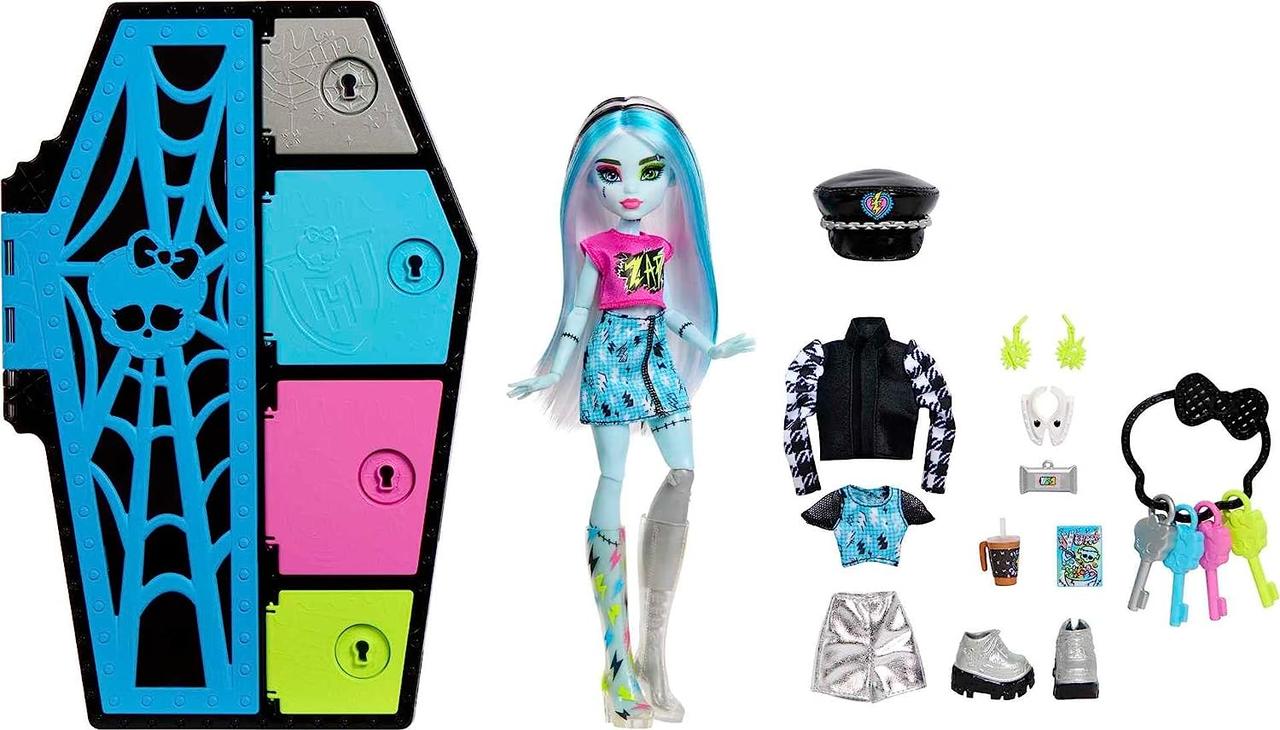 Кукла Monster High и модный набор, Фрэнки Стейн со шкафчиком для переодевания и более 19 сюрпризов