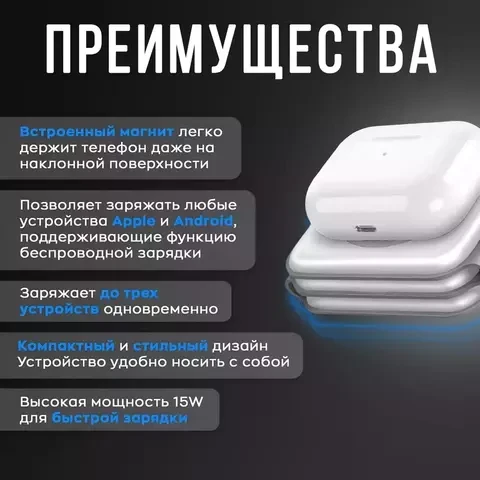 Зарядное устройство 3-в-1 беспроводное складное MagSafe ROBOQI Compact W07 (Белый) - фото 5 - id-p110595926