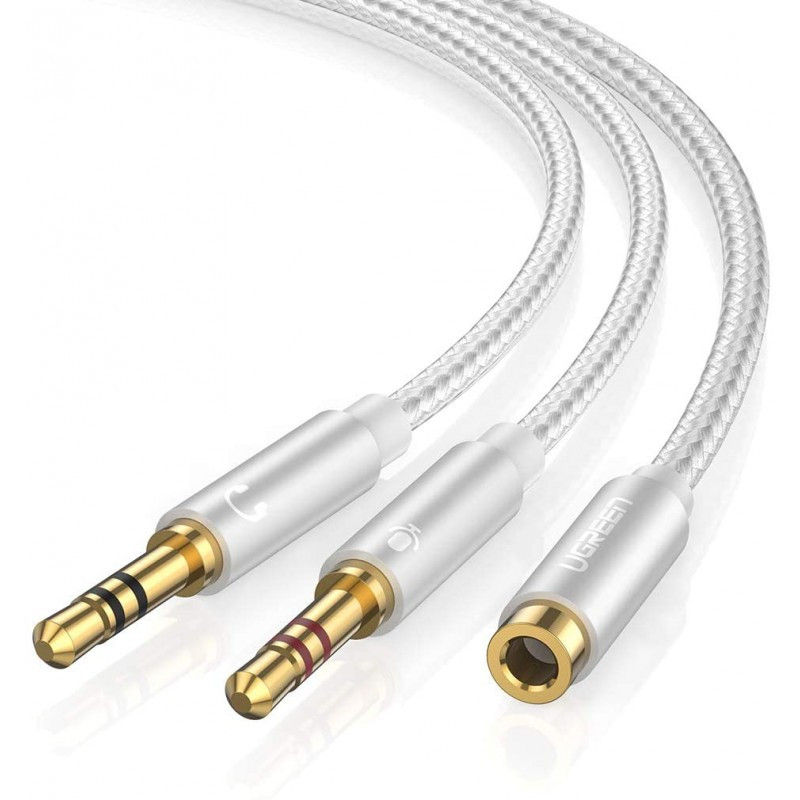 UGREEN 20897 Аудиокабель AV140 Dual 3.5mm Male To 3.5mm Female Audio Cable White