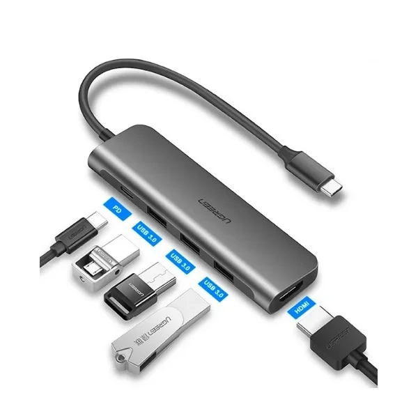 UGREEN 50209 Конвертор сигнала CM136 USB Type C to HDMI + USB 3.0*3 + PD Power Converter - фото 1 - id-p110597391