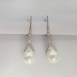 Серьги из серебра имитация жемчуга Красная Пресня 3368872Д