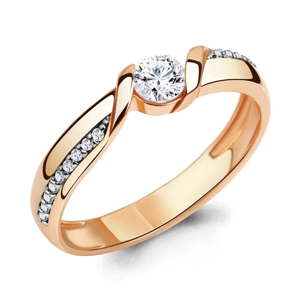 Серебряное кольцо  Фианит Aquamarine 665491А.6 позолота