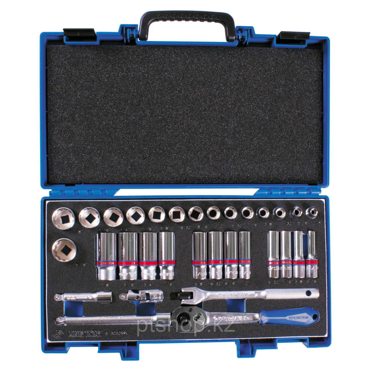 KING TONY Набор торцевых головок с принадлежностями 3/8", двенадцатигранные, 1/4"-15/16" мм, 32 предмета KING