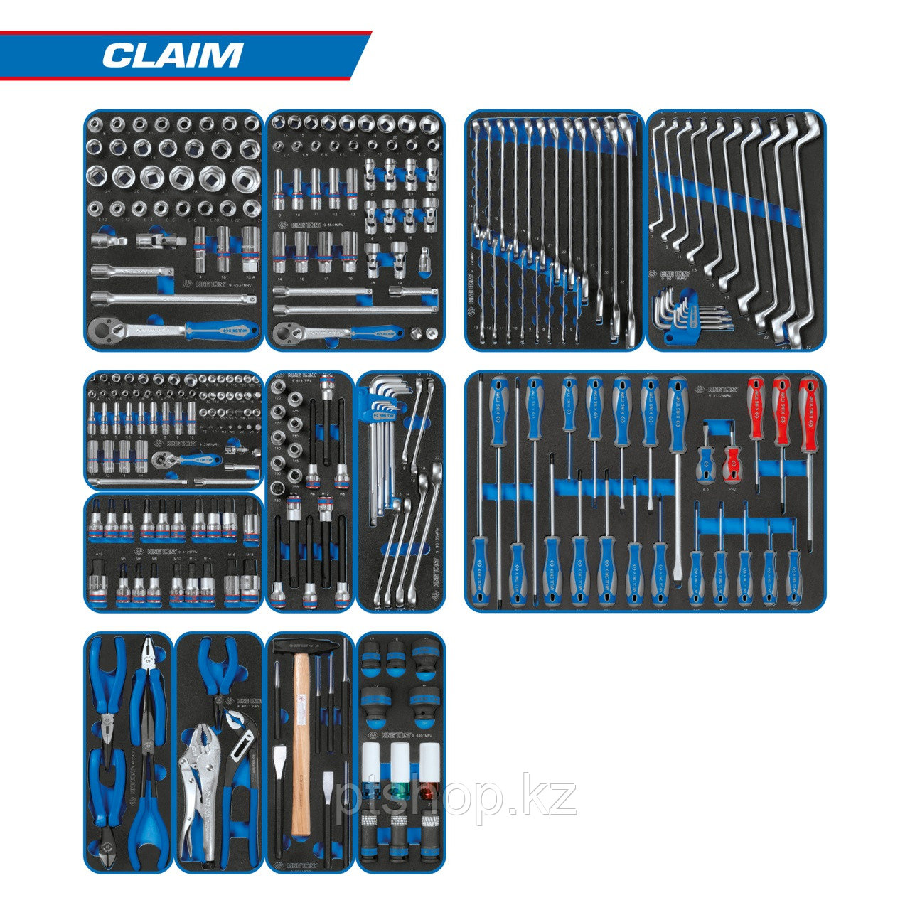 KING TONY Набор инструментов "CLAIM" для тележки, 13 ложементов, 286 предметов KING TONY 934-286MRVD